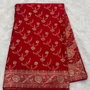 Red Katan Silk Saree and Swarovski Crystals