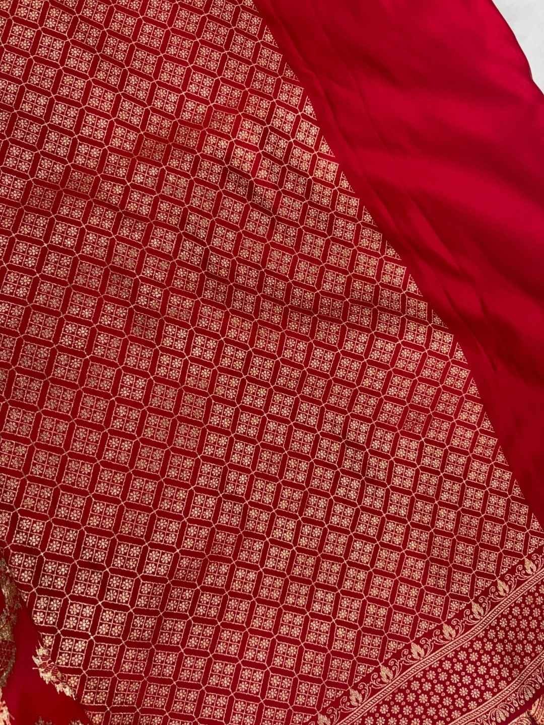 Red Katan Silk Saree and Swarovski Crystals - Image 5