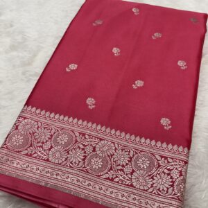 Peach Banarasi Mashru Satin Saree with Zari Work