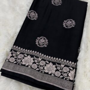 Black Banarasi Mashru Satin Saree with Zari Work