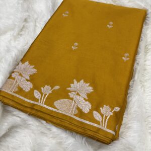 Golden Banarasi Mashru Silk Saree with Zari Work.