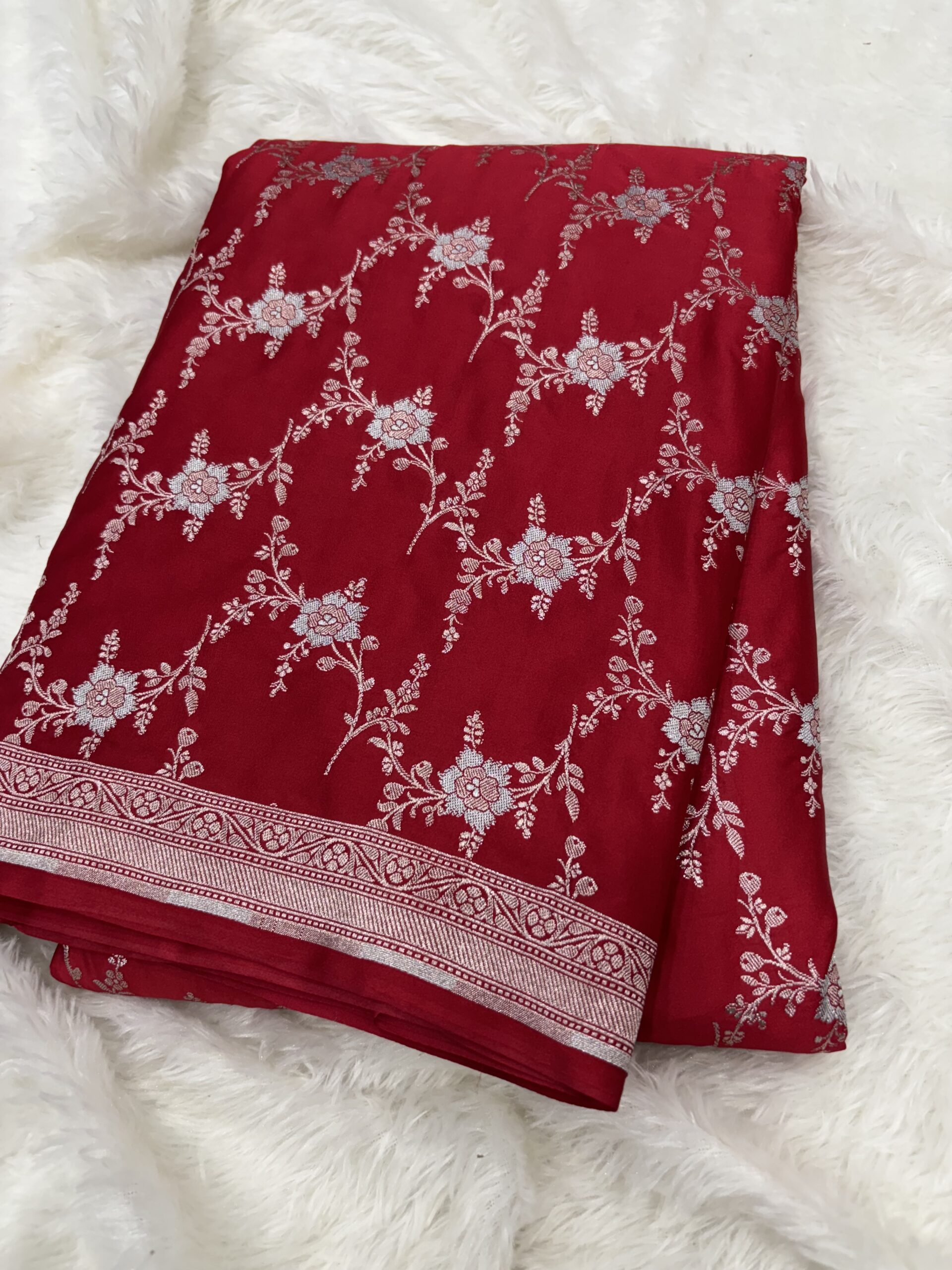Red Alfi Mashru Satin Saree