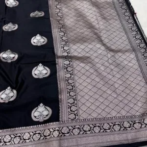 Black Alfi Banarasi Mashru Silk Saree