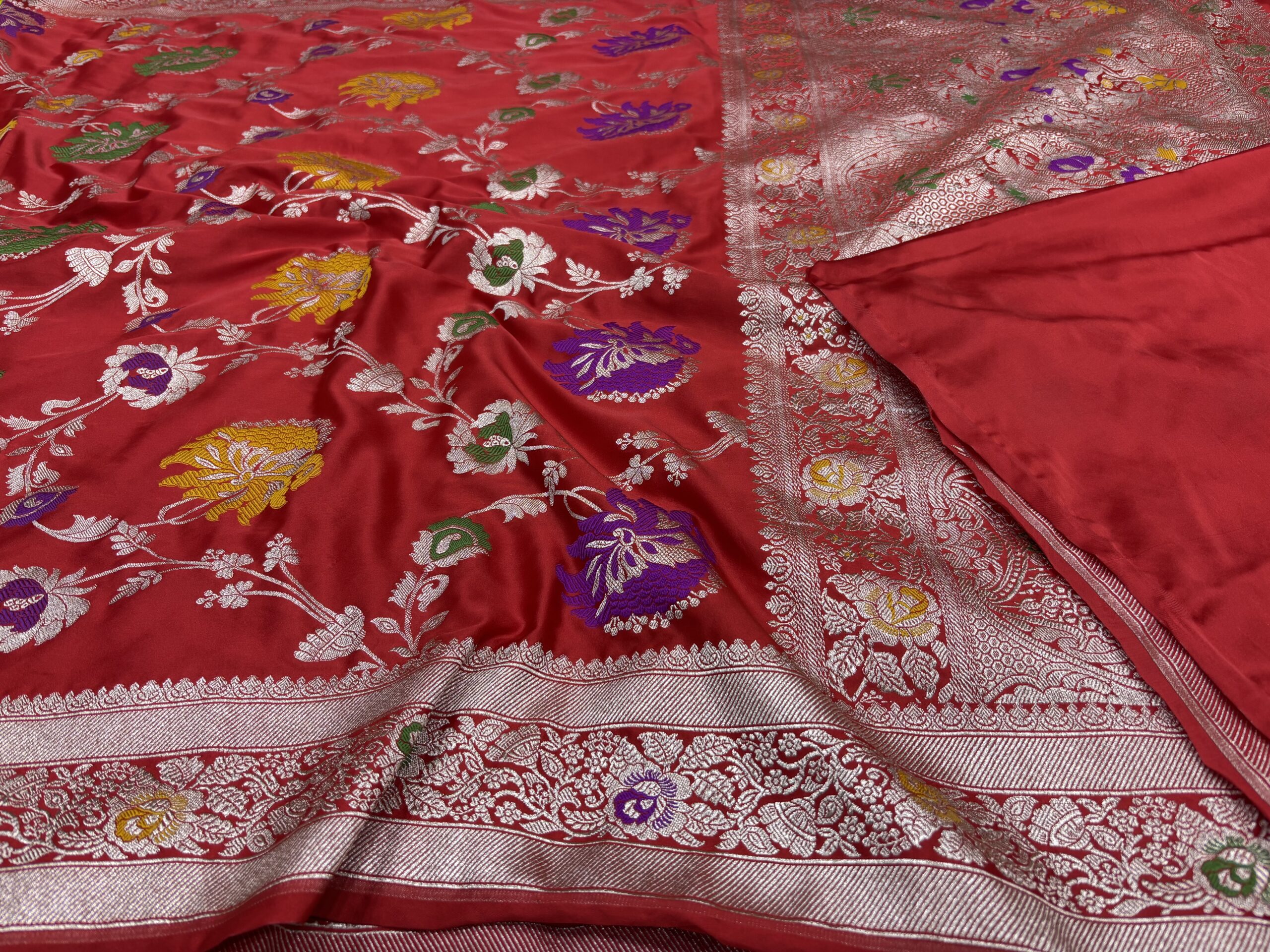 Maroon Meenakari Mashru Silk Saree - Image 3