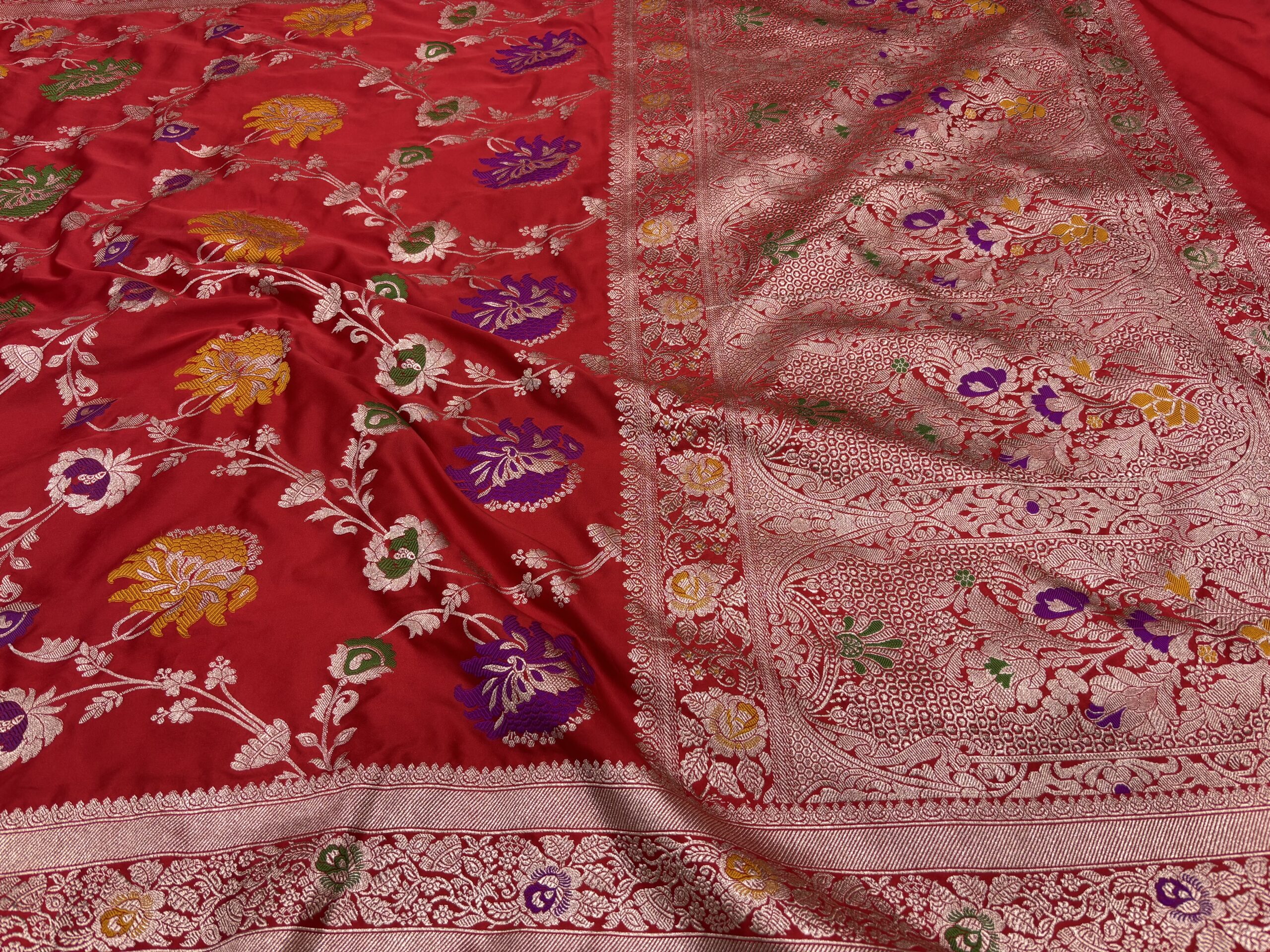 Maroon Meenakari Mashru Silk Saree - Image 4