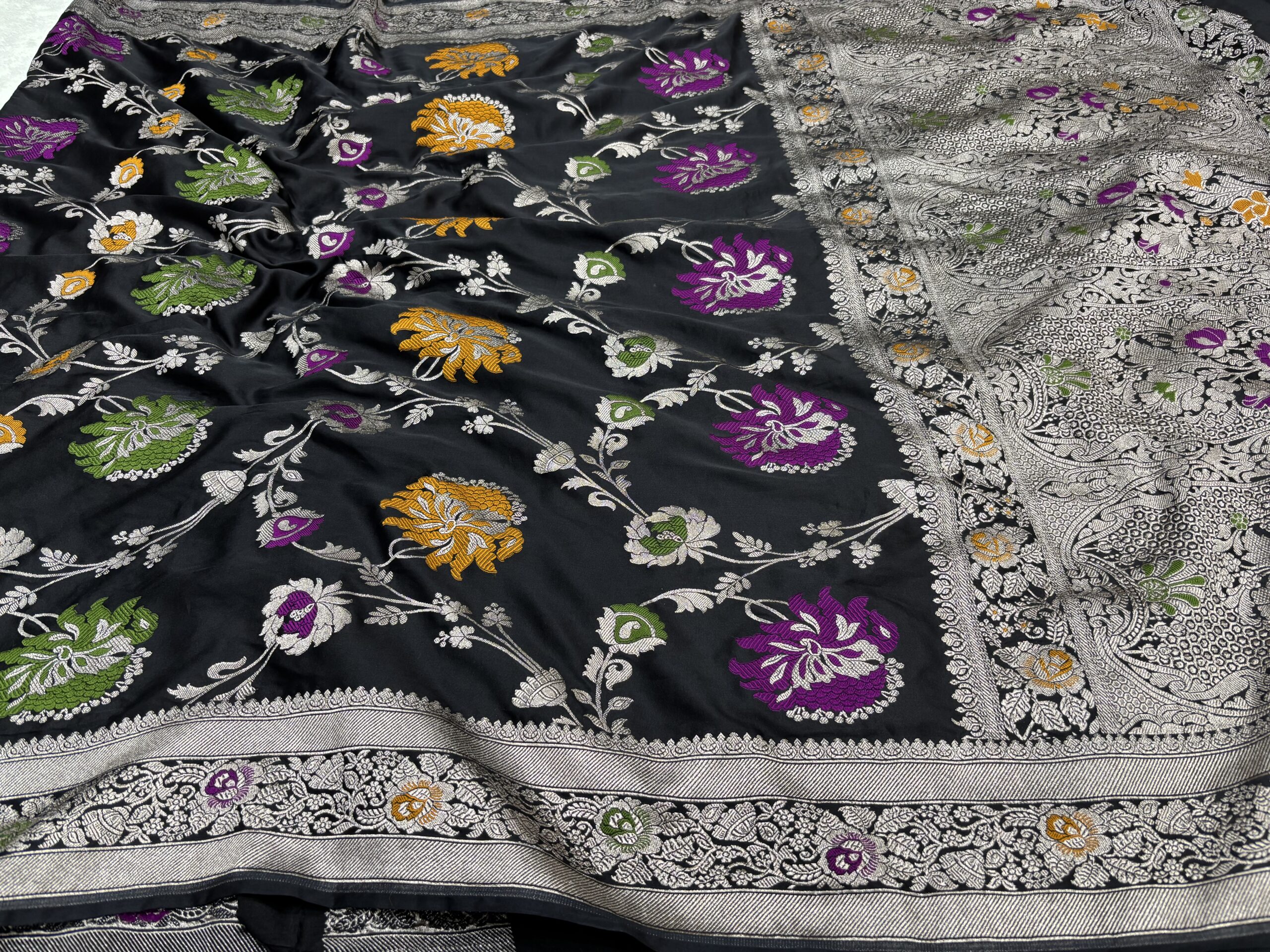 Black Tilfi Mashru Silk Saree - Image 2