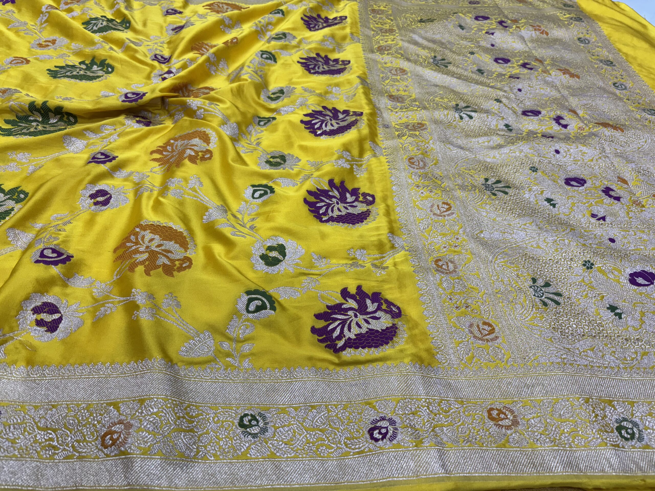 Gold Meenakari Mashru Silk Banarasi Saree - Image 2