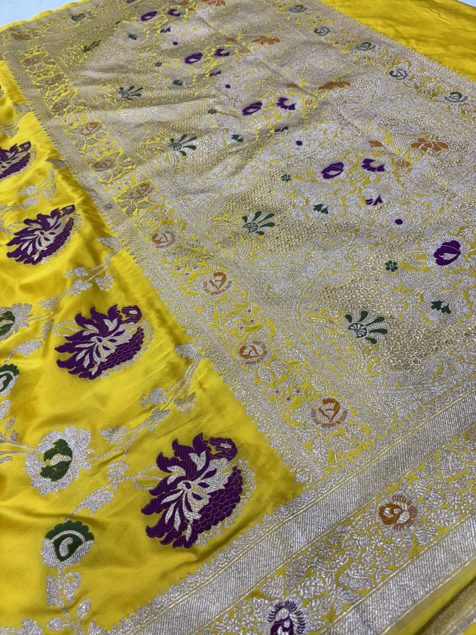 Gold Meenakari Mashru Silk Banarasi Saree - Image 3