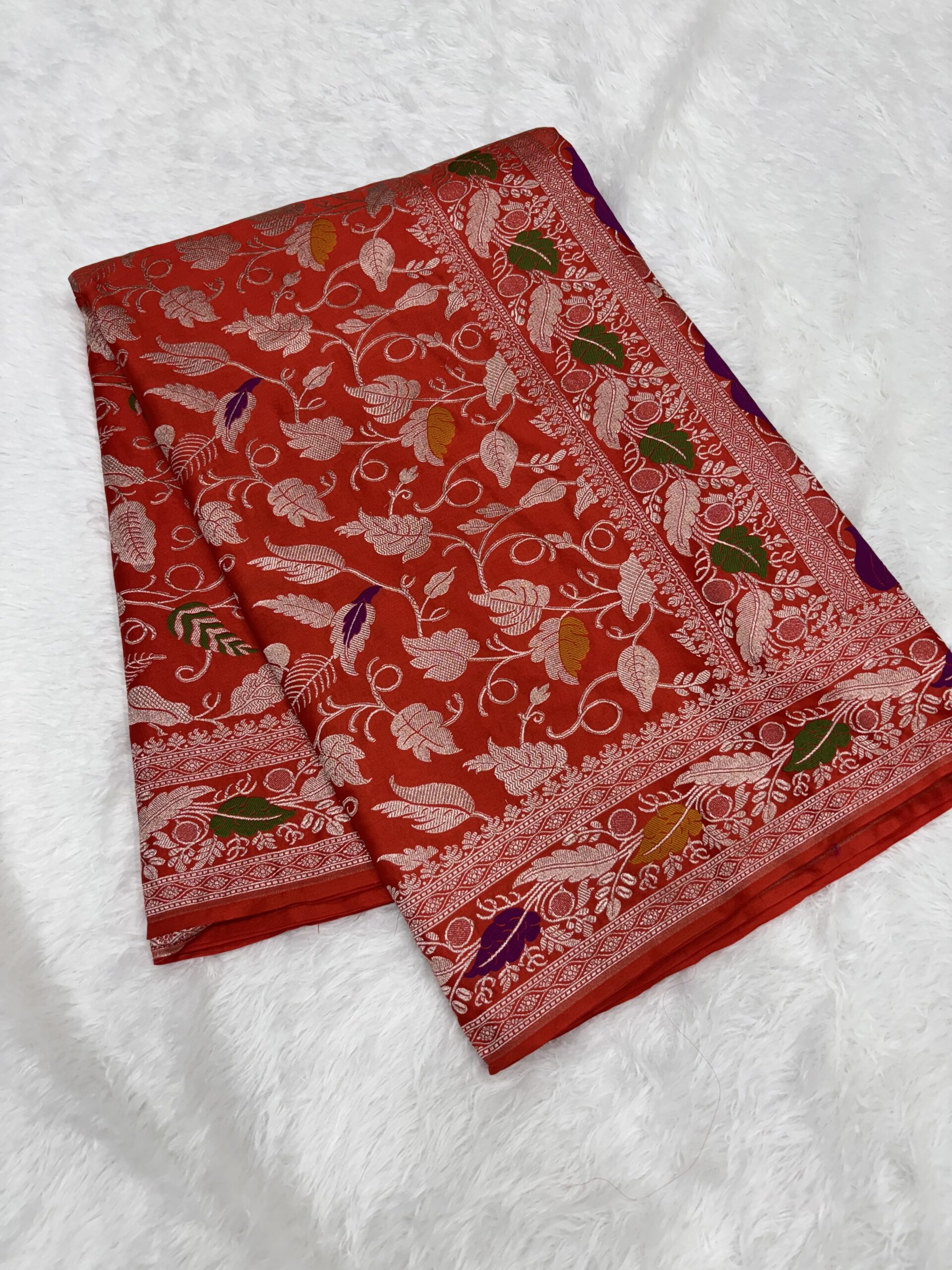 Meenakari Dark Red Mashru Silk Saree - Image 6