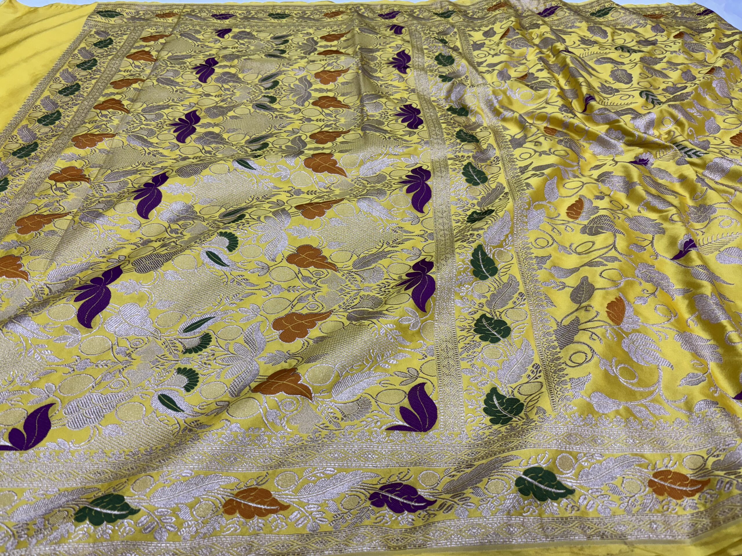Yellow Meenakari Mashru Silk Saree - Image 3