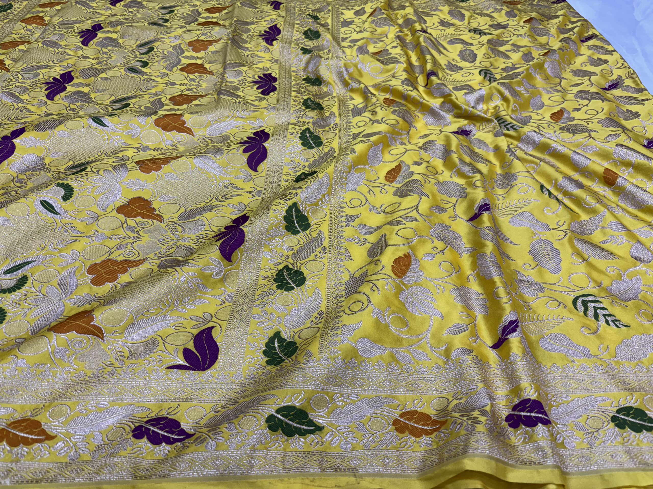 Yellow Meenakari Mashru Silk Saree - Image 2