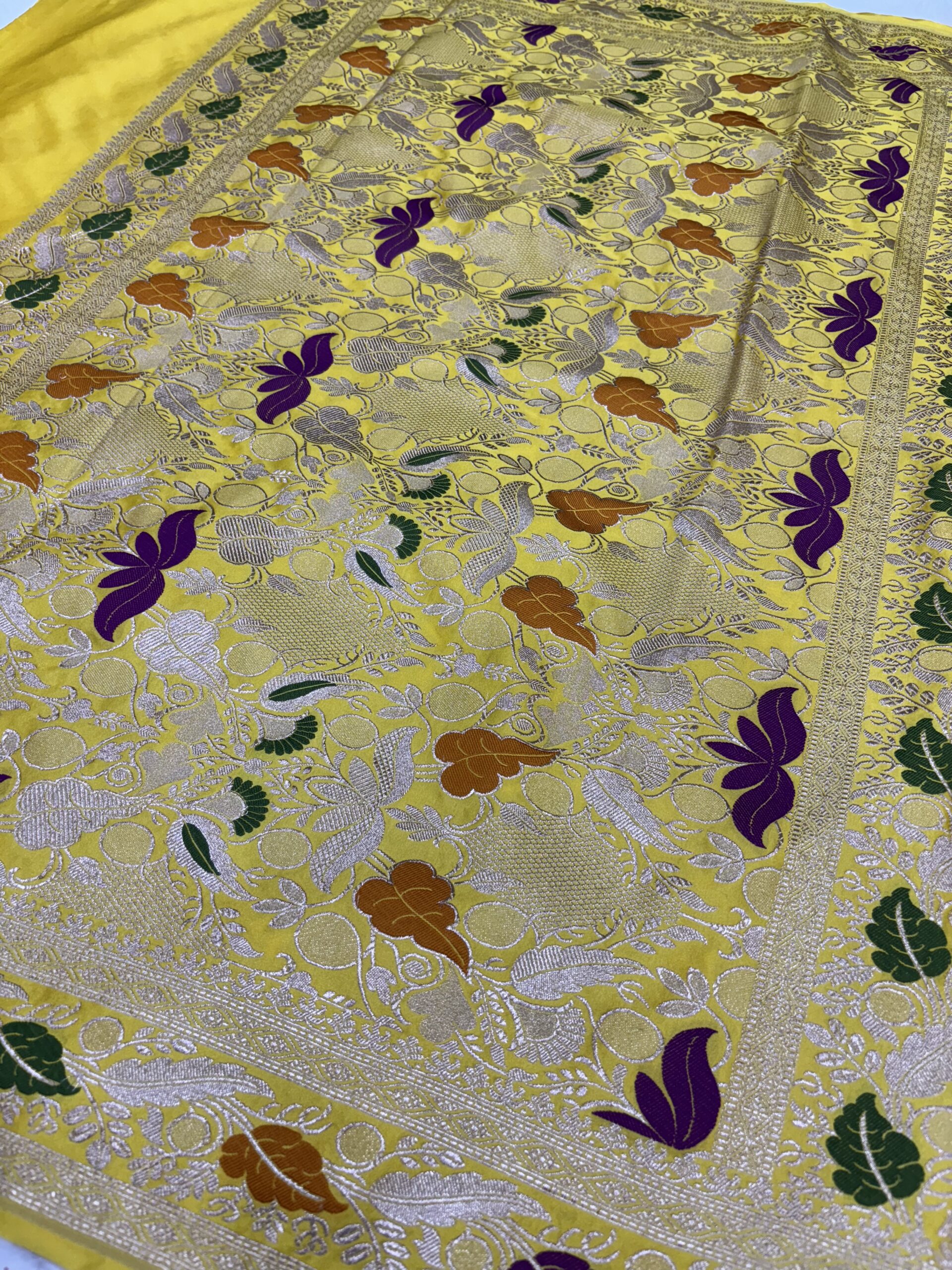 Yellow Meenakari Mashru Silk Saree - Image 4