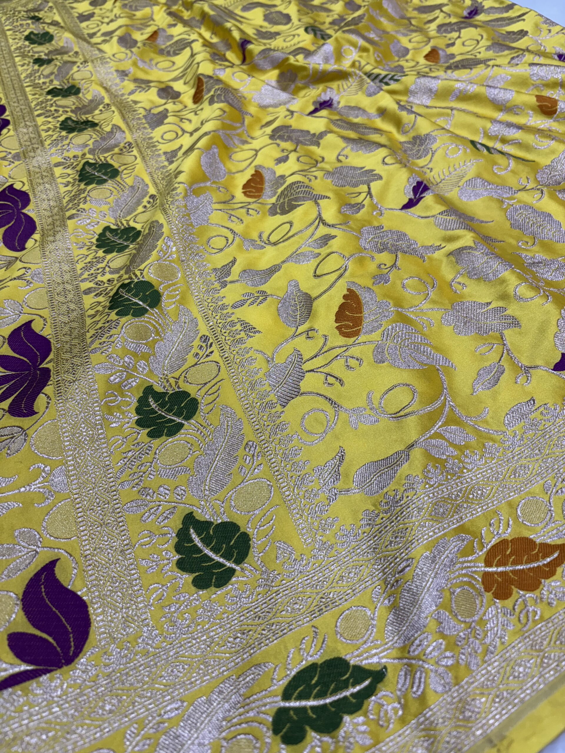 Yellow Meenakari Mashru Silk Saree - Image 5