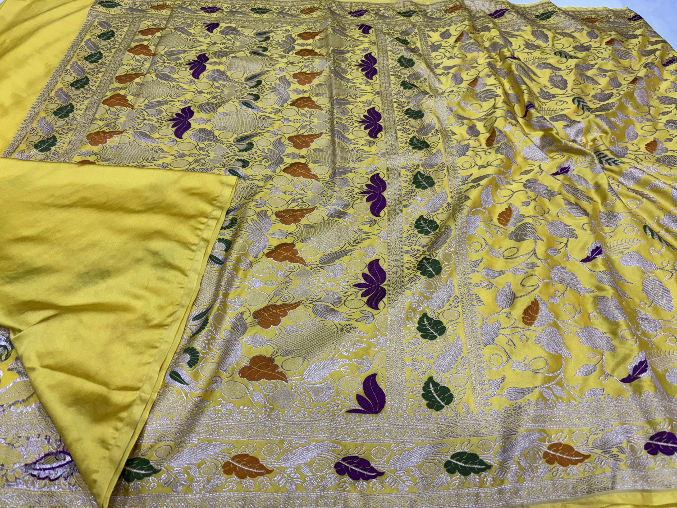 Yellow Meenakari Mashru Silk Saree - Image 6