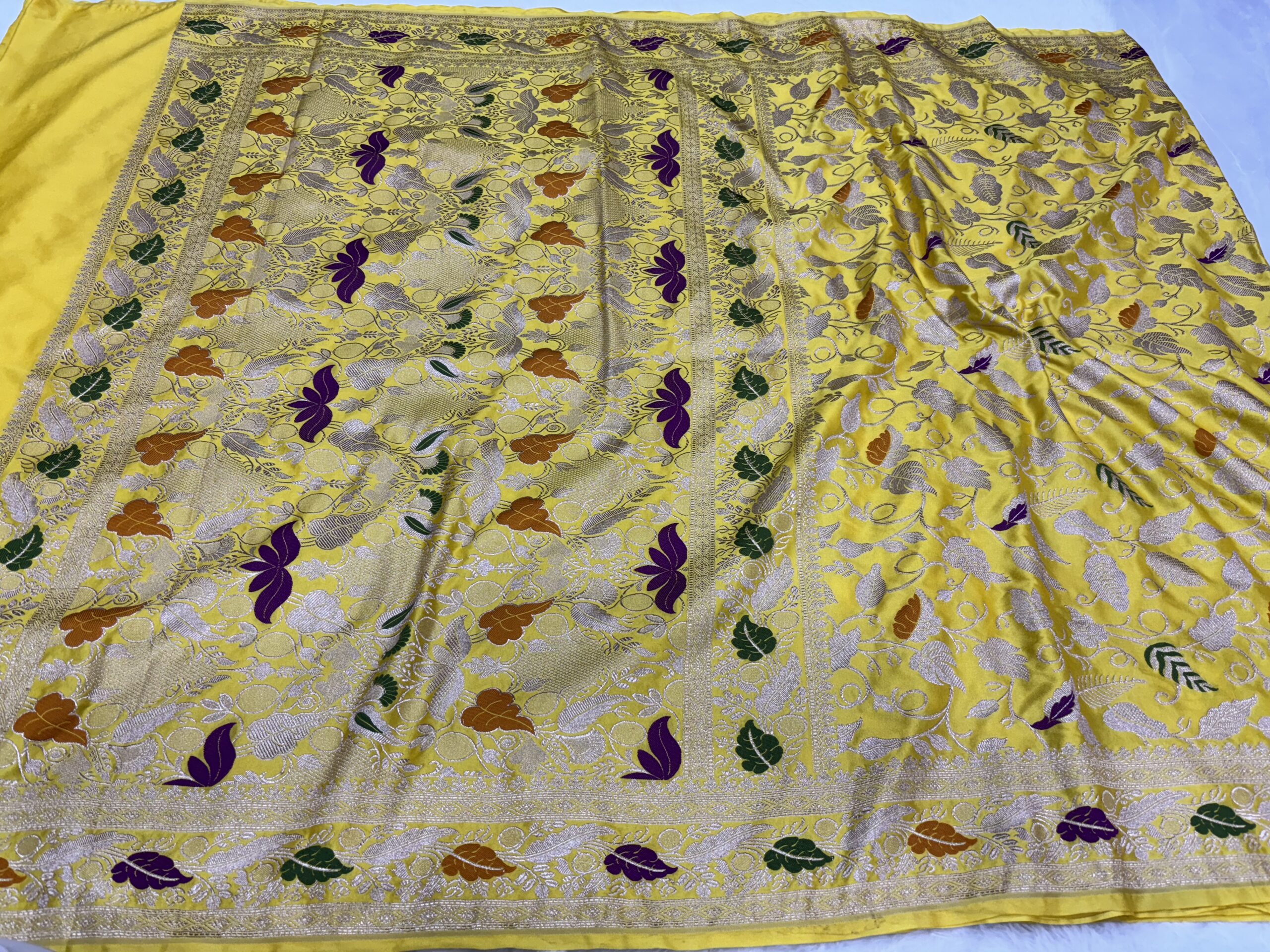 Yellow Meenakari Mashru Silk Saree - Image 7
