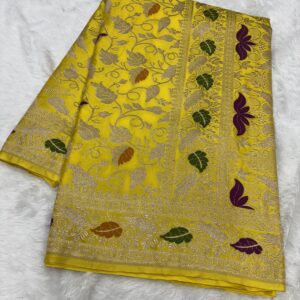 Yellow Meenakari Mashru Silk Saree