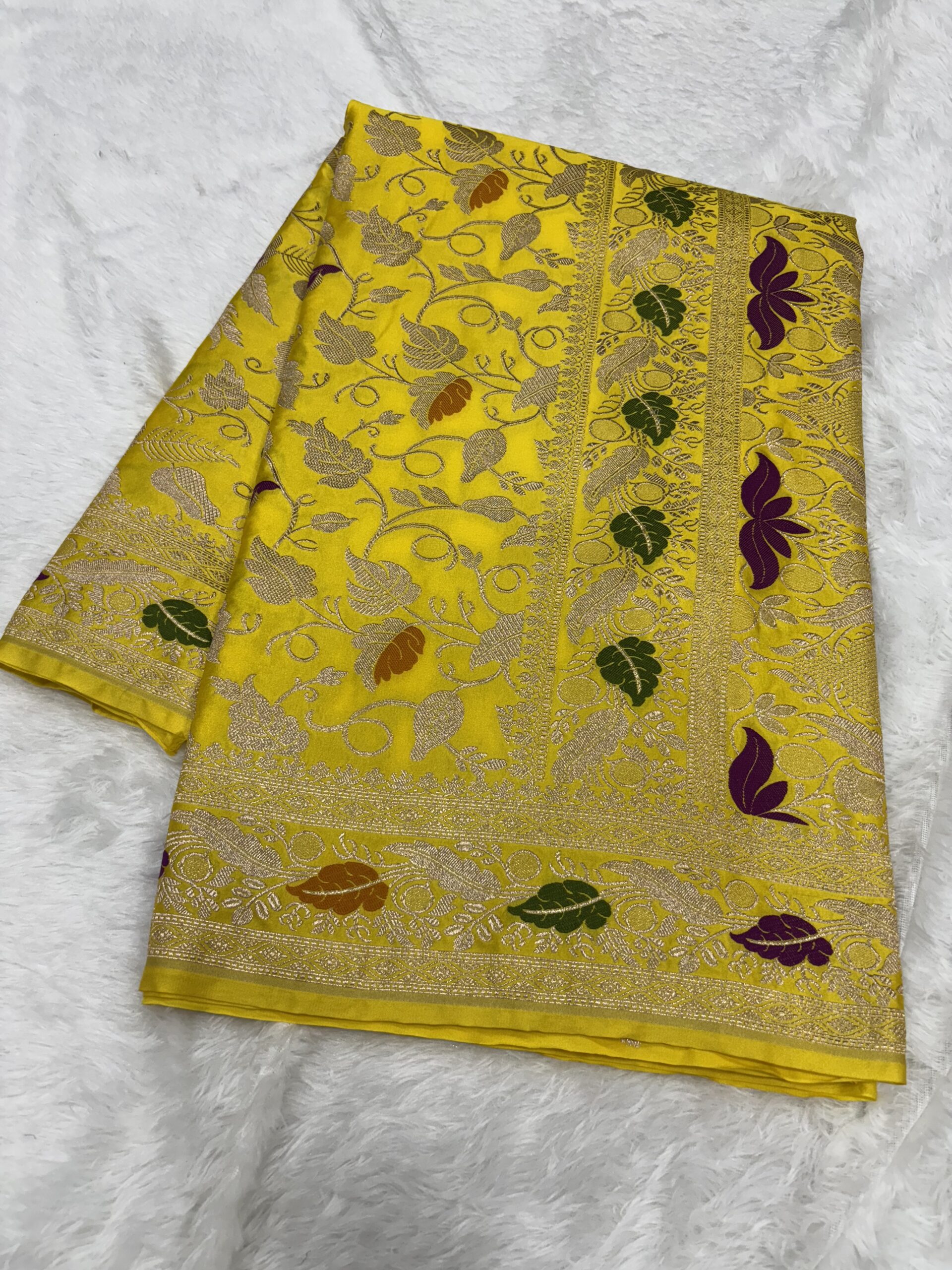 Yellow Meenakari Mashru Silk Saree