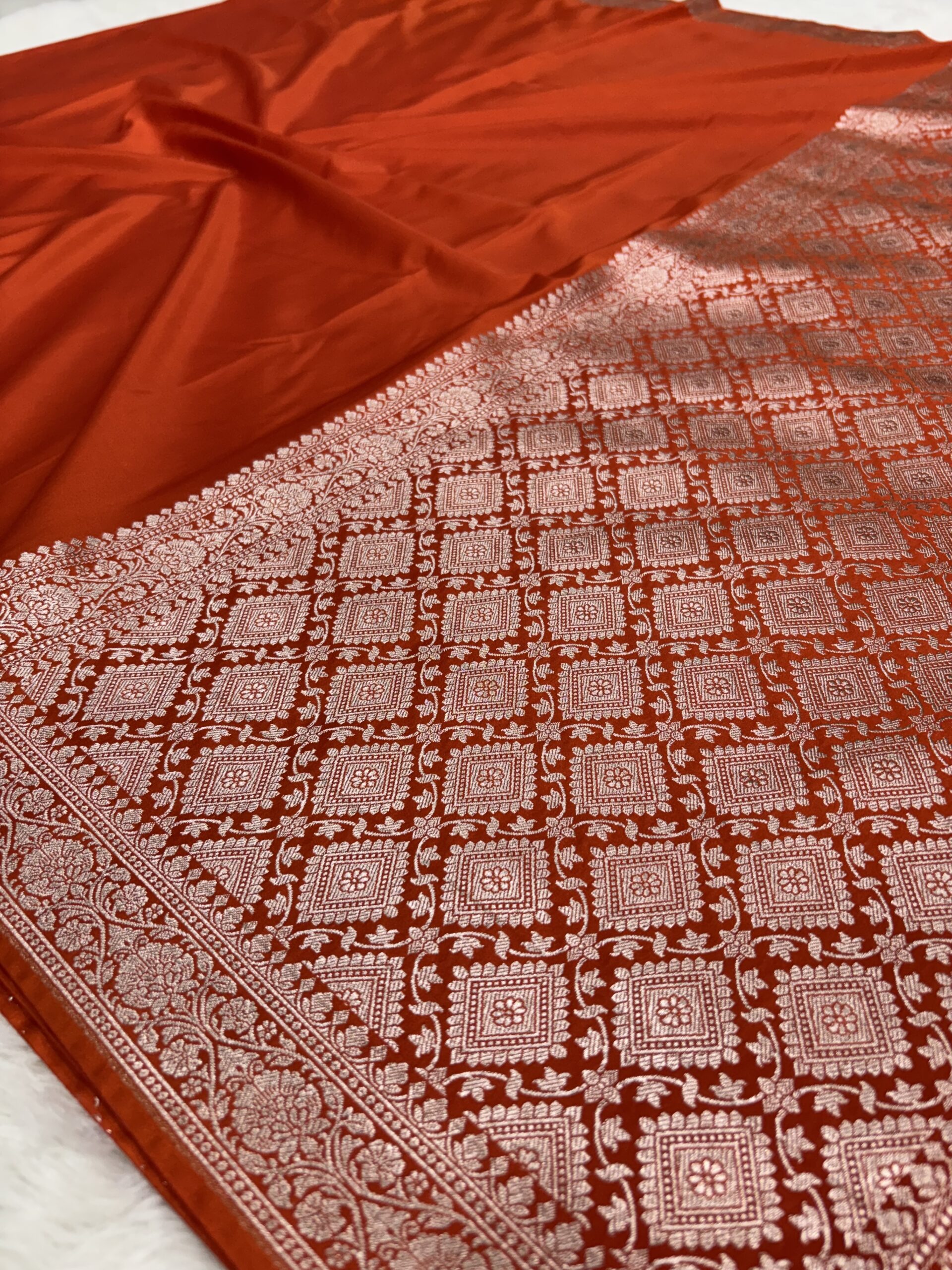 Dark Orange Plain Mashru Silk Saree - Image 3