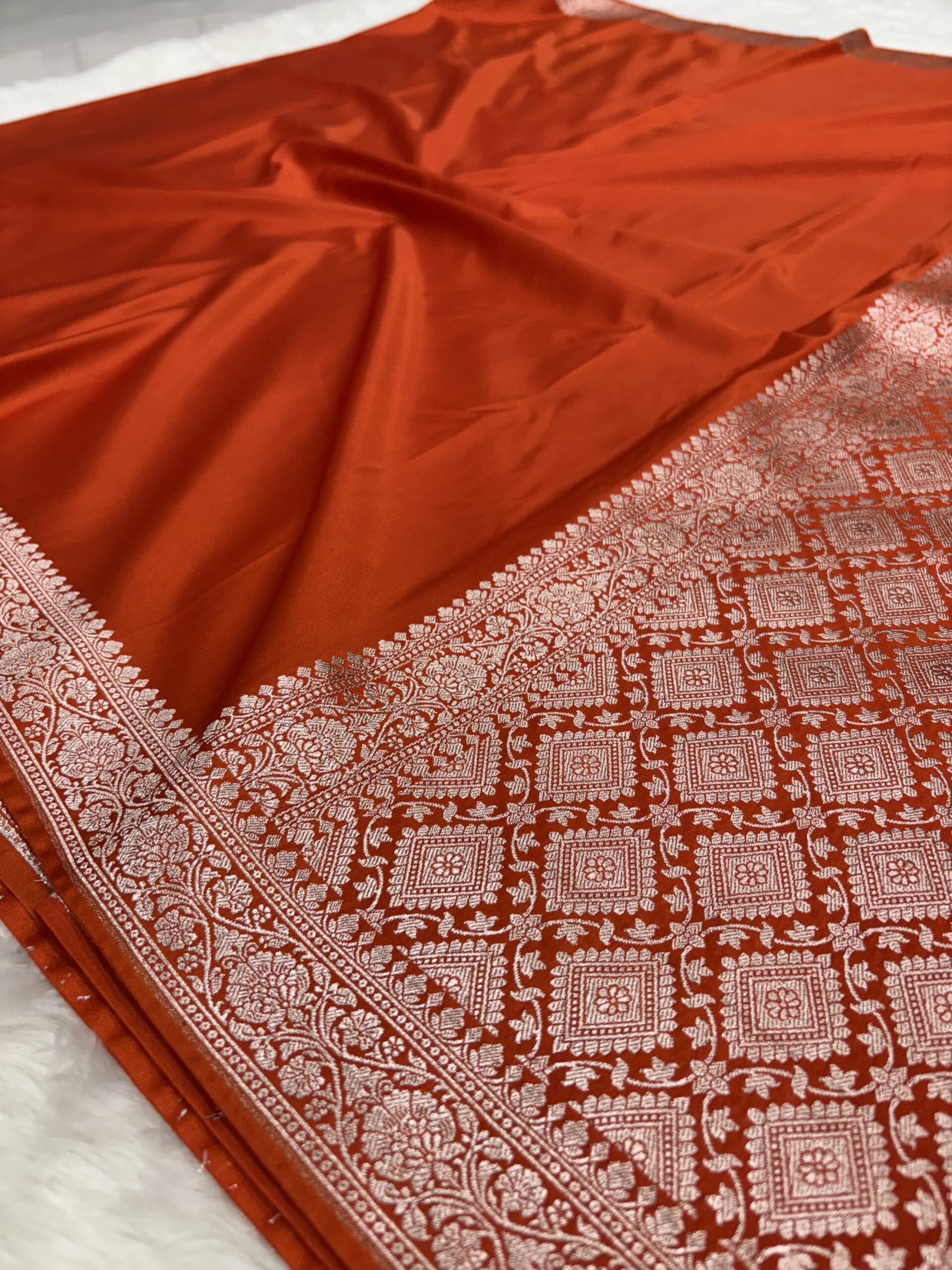 Dark Orange Plain Mashru Silk Saree - Image 2