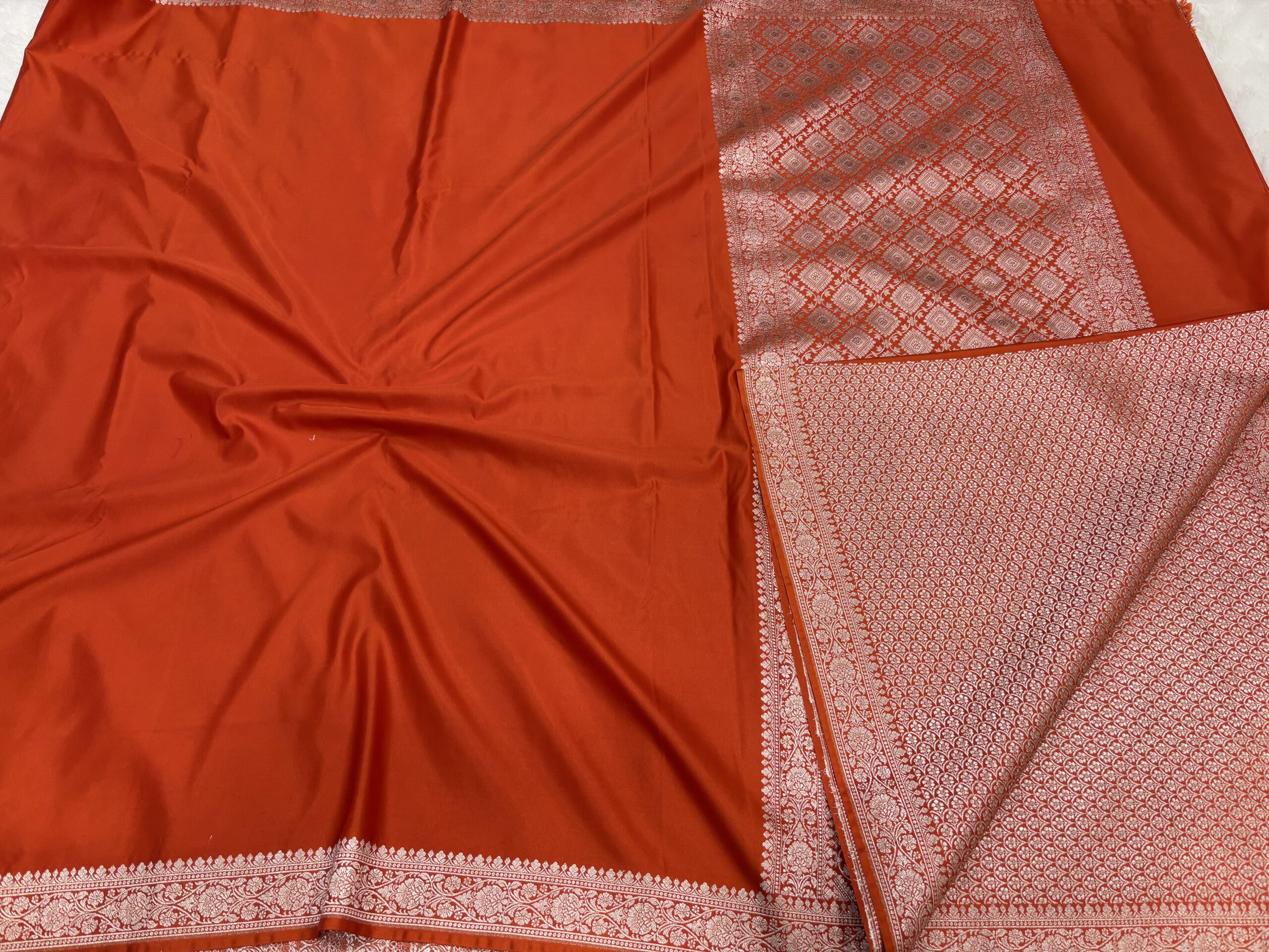 Dark Orange Plain Mashru Silk Saree - Image 4