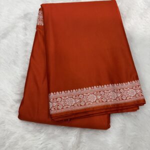 Dark Orange Plain Mashru Silk Saree