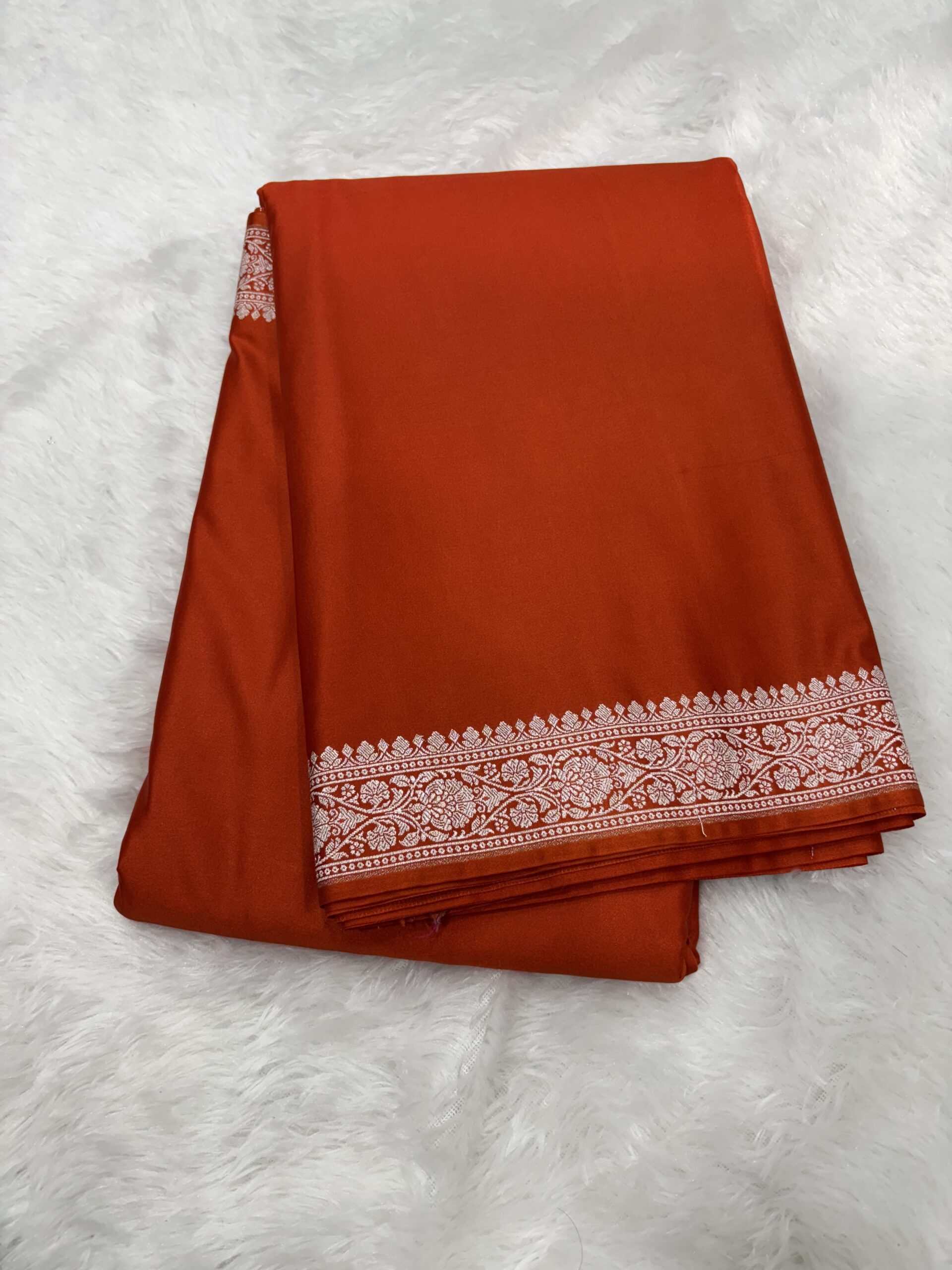 Dark Orange Plain Mashru Silk Saree