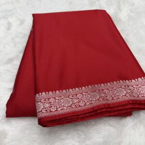 Red Plain Mashru Silk Saree