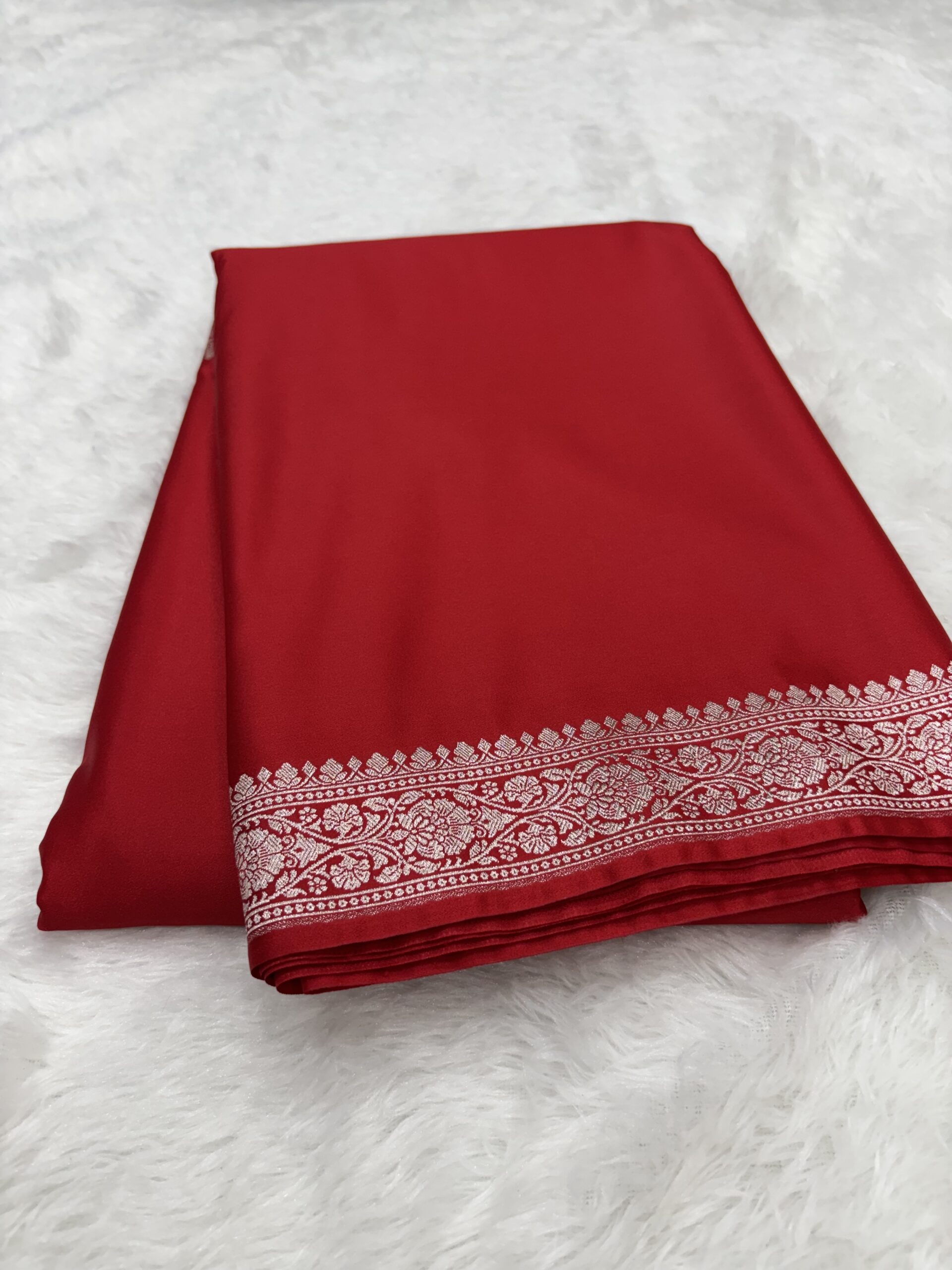 Red Plain Mashru Silk Saree
