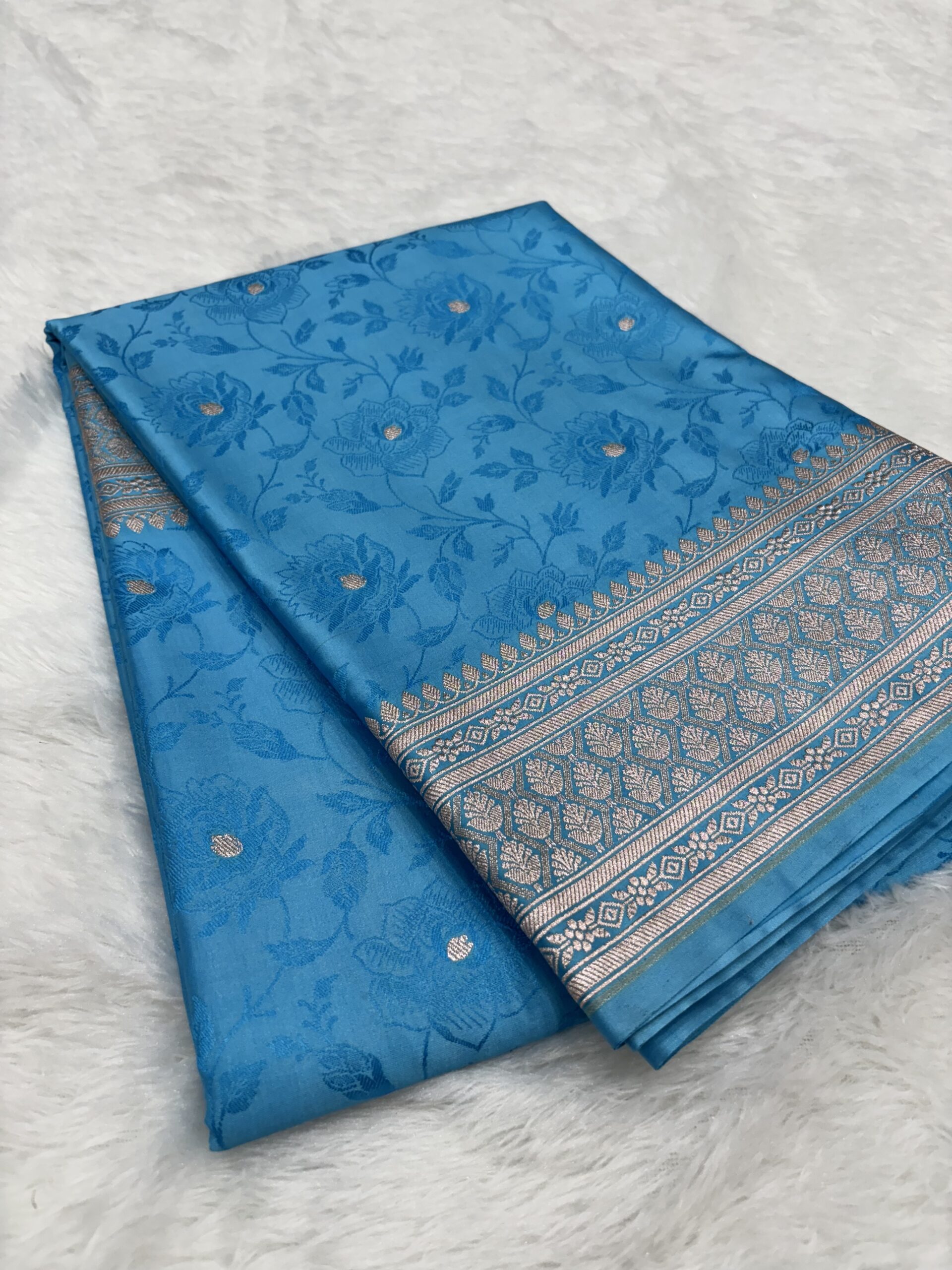 Sky Blue Mashru Silk Tanchoi Saree