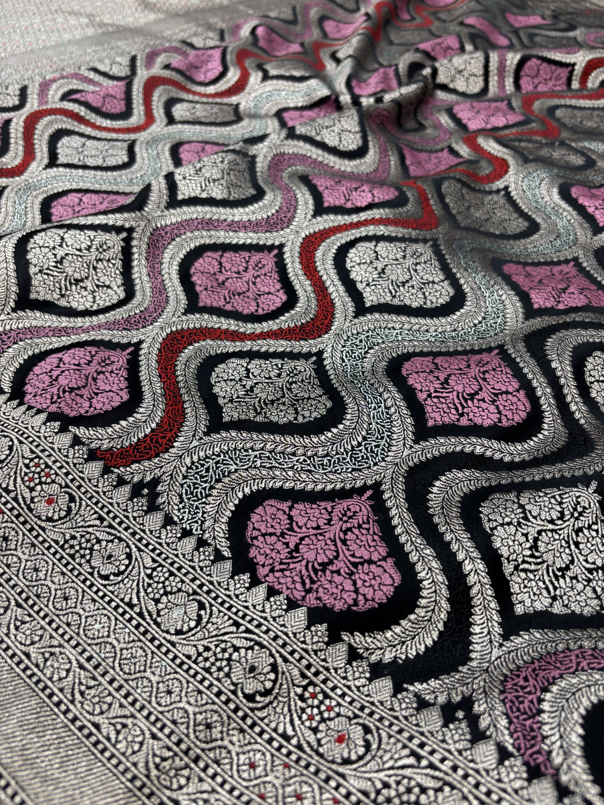 Black Katan Silk Banarasi Saree | Meenakari Work - Image 5