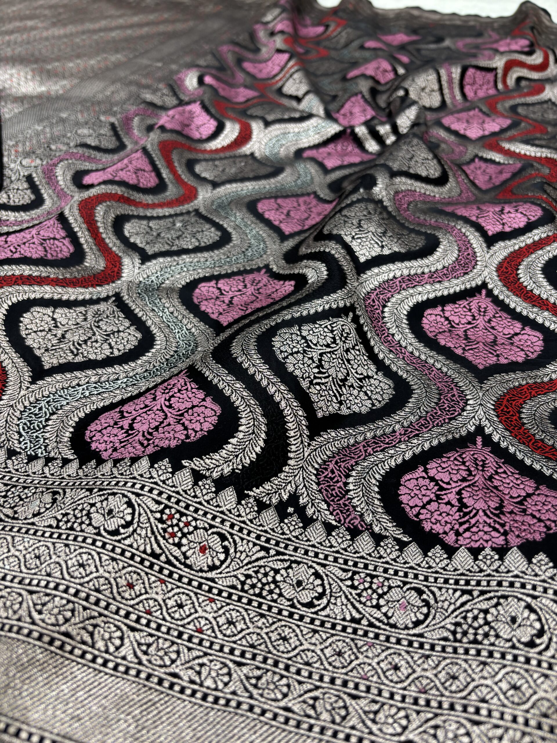 Black Katan Silk Banarasi Saree | Meenakari Work - Image 3