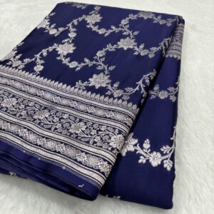 Navy Blue Banarasi Mashru Silk Saree
