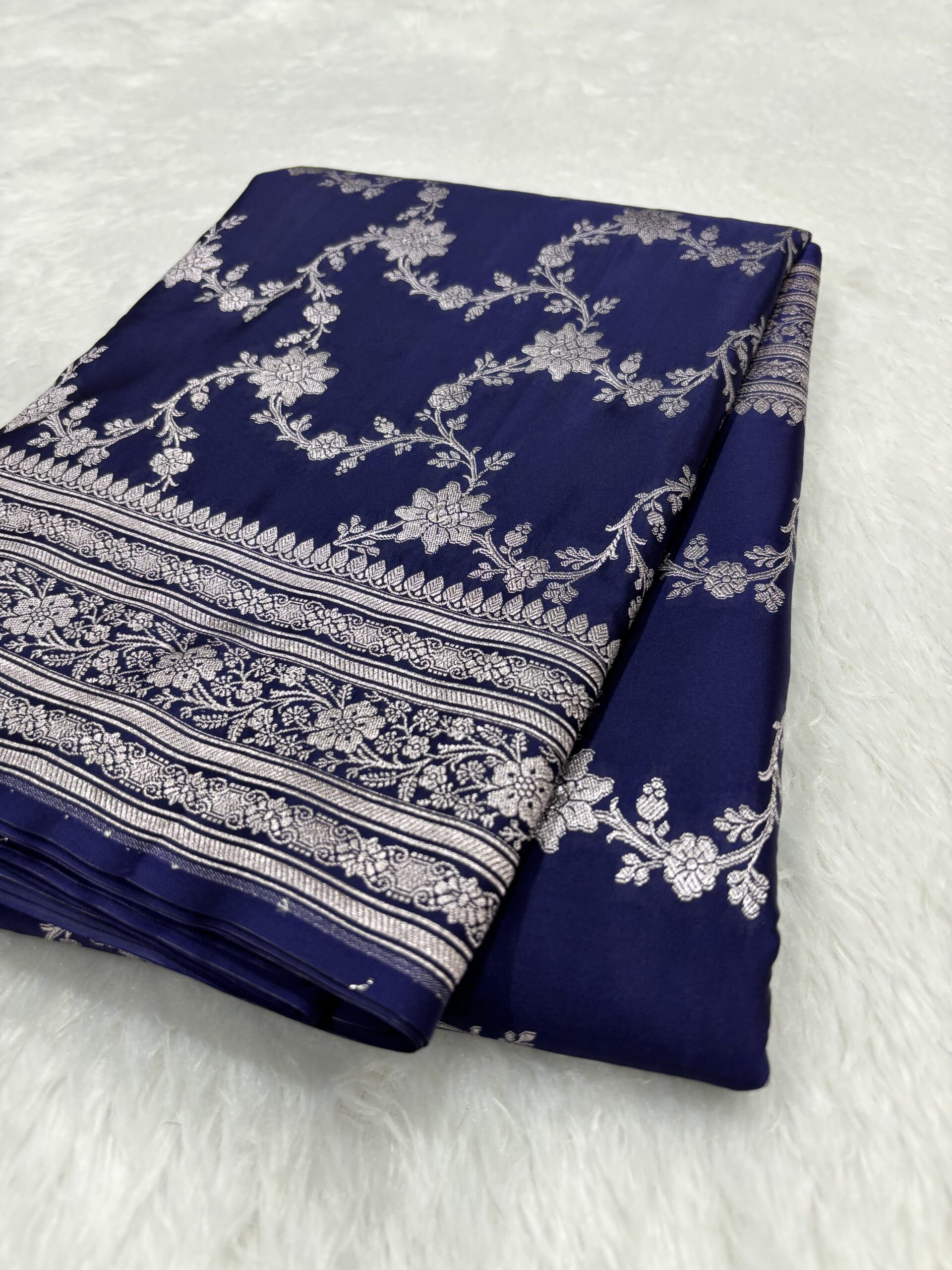 Navy Blue Banarasi Mashru Silk Saree