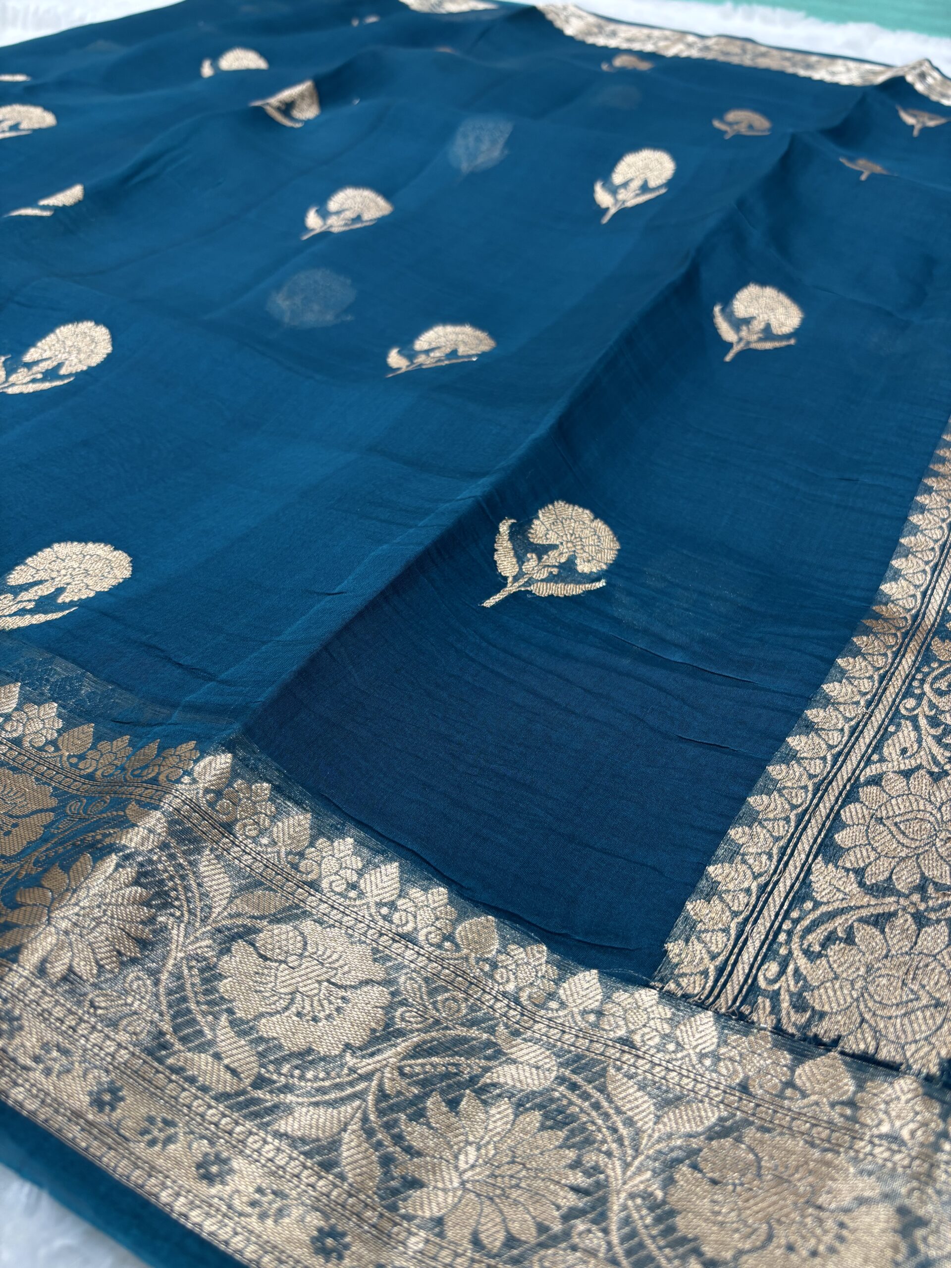 Pure Banarasi Organza Saree - Royal Jarman Blue Shades - Image 2