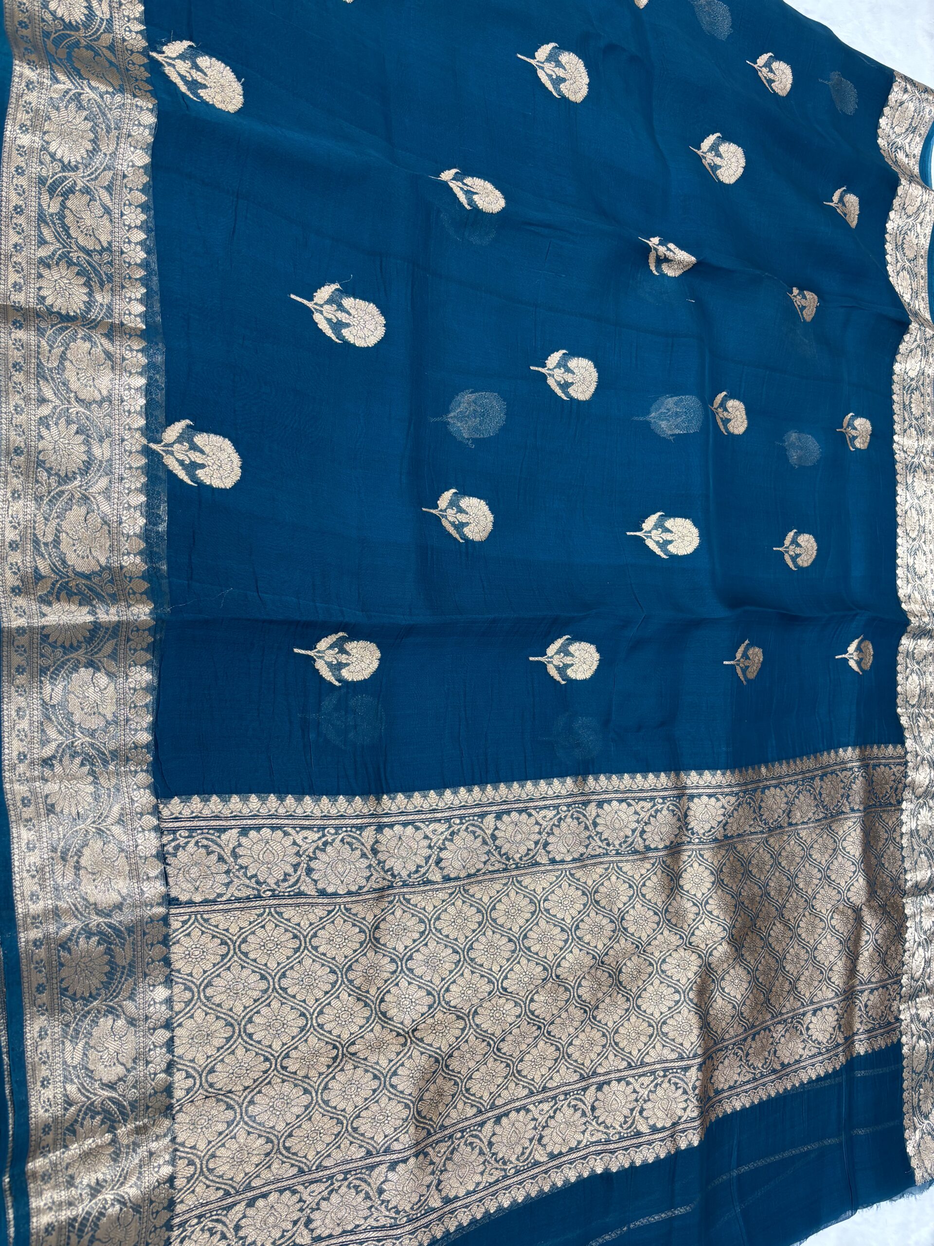 Pure Banarasi Organza Saree - Royal Jarman Blue Shades - Image 4
