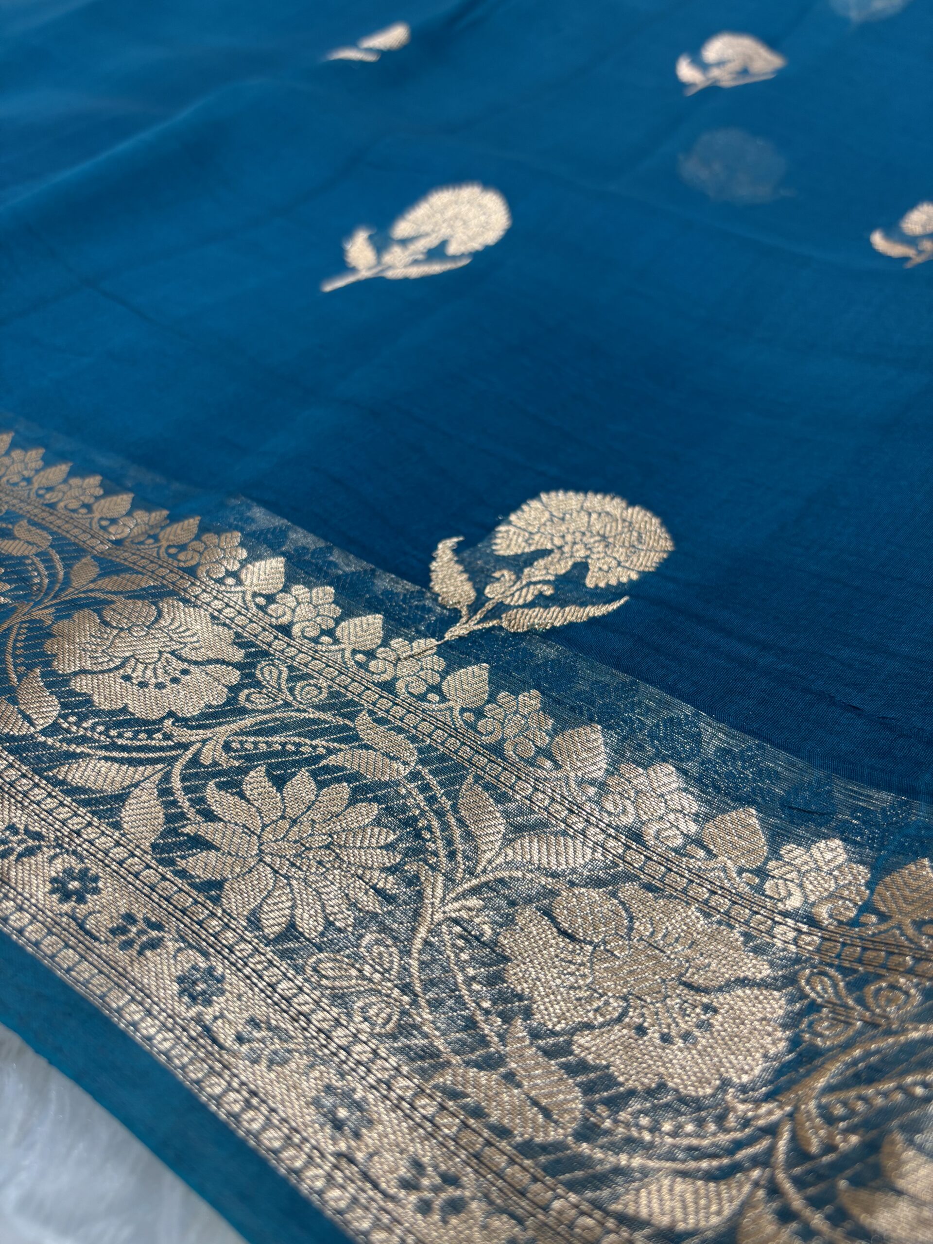 Pure Banarasi Organza Saree - Royal Jarman Blue Shades - Image 5