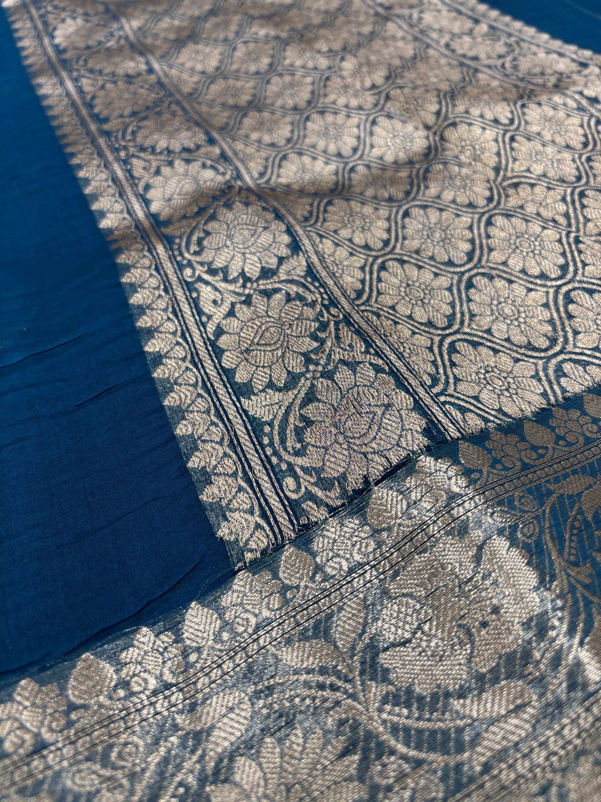 Pure Banarasi Organza Saree - Royal Jarman Blue Shades - Image 6
