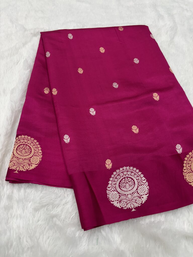 Rani Shade Pure Raw Mango Silk Saree