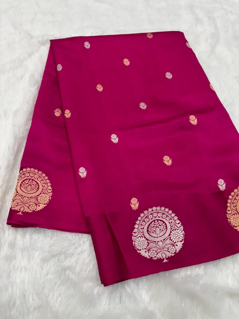 Rani Shade Pure Raw Mango Silk Saree