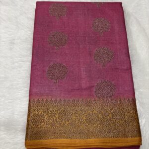Pure Tussar Pink Mustard Contrast Banarasi Saree