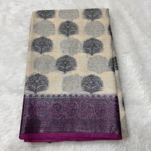 Pure Tussar Cream & Pink Contrast Banarasi Saree