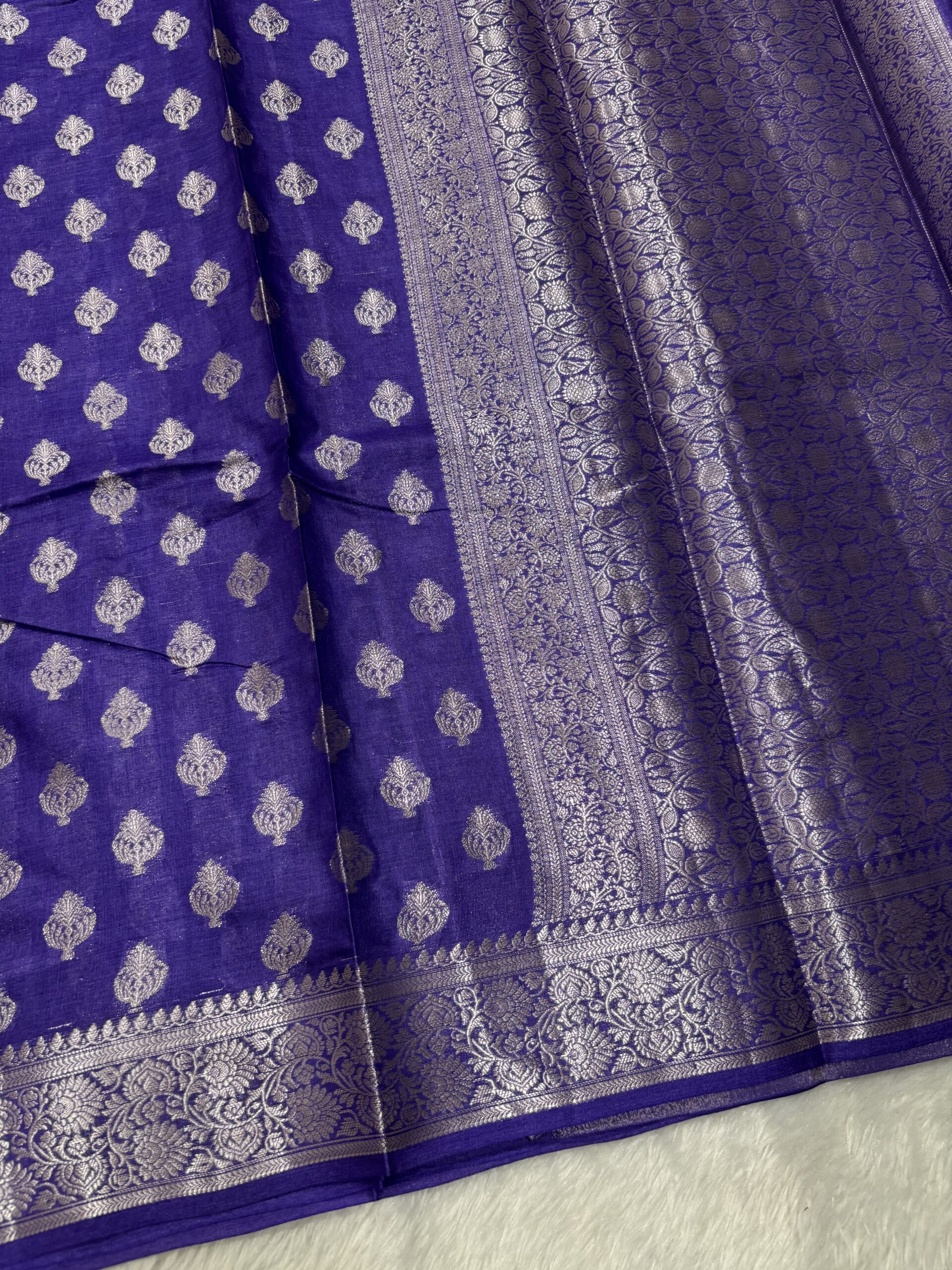 Exclusive Pure Tussar Royal Blue Banarasi Saree - Image 3