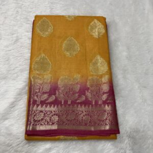 pure tussar mustard purple contrast saree