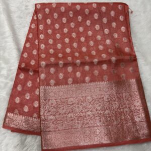 Pure Tussar Baby Pink Banarasi Saree