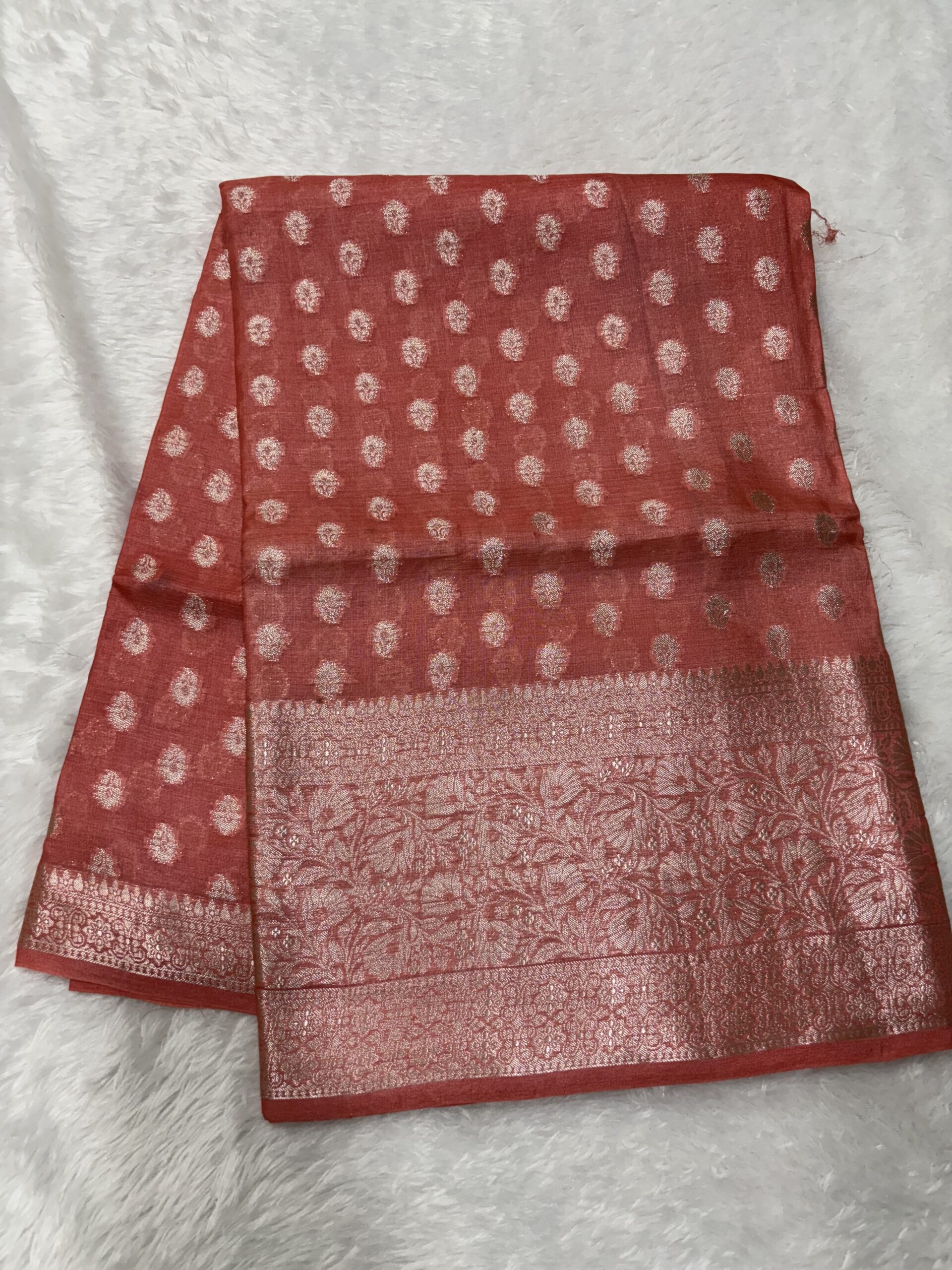 Pure Tussar Baby Pink Banarasi Saree