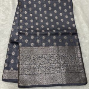 Pure Tussar Steel Grey Banarasi Saree