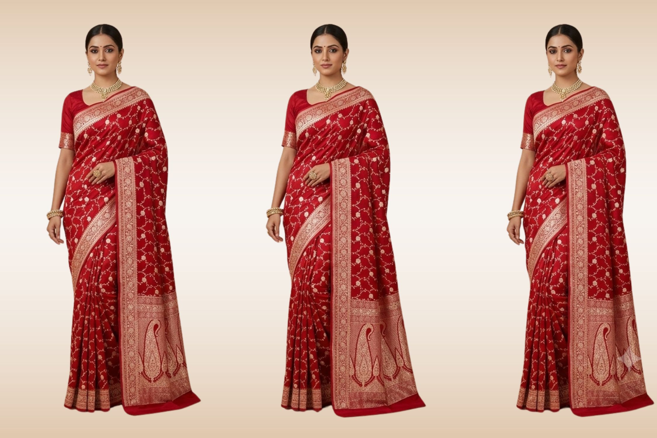 Rose Red Mashru Silk Banarasi Saree | Gold Zari Jal Work - Image 8
