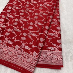 Red Mashru Silk Banarasi Saree with Gold Zari Jal Work