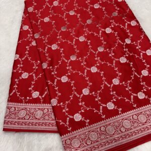 Rose Red Mashru Silk Banarasi Saree