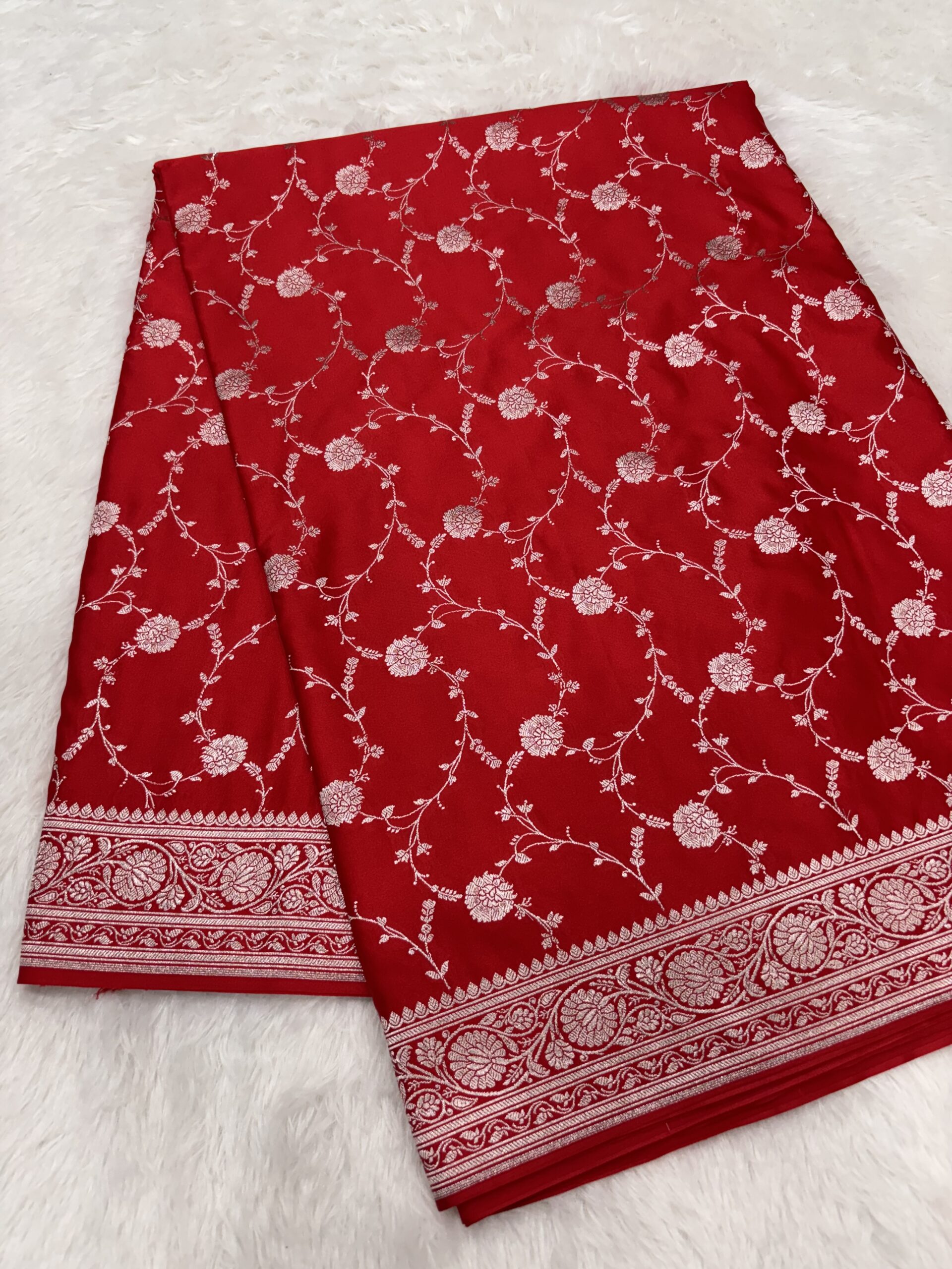 Rose Red Mashru Silk Banarasi Saree